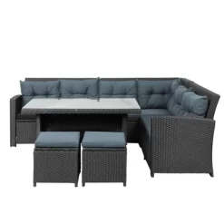 6pc Wicker Patio Conversation Set With Glass Table Ottomans & Cushions - Black/Dark Gray - GODEER 23 6pc Wicker Patio Conversation Set With Glass Table Ottomans & Cushions - Black/Dark Gray - GODEER -Outdoor Furniture Store GUEST 5361afd6 2a0c 460d 9333 747a7f050a20