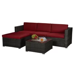 5pc Rattan Wicker Outdoor Conversation Set - Gray/Red - GODEER -Outdoor Furniture Store GUEST 540def80 cd49 43b6 abd3 f4259474efbd