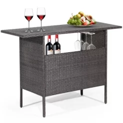 Costway Patio Rattan Wicker Bar Height Counter Table Storage Shelf Rail Garden -Outdoor Furniture Store GUEST 543a2c09 b366 4993 a566 2b3cb23c4c8a
