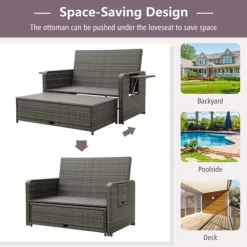 Costway Patio Rattan Daybed Set Wicker Loveseat Sofa With Ottoman & Retractable Side Tray -Outdoor Furniture Store GUEST 54b291d0 ef52 496e ab38 9727eba12af1