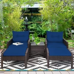 Costway 5 PCS Patio Rattan Wicker Furniture Set Sofa Ottoman Coffee Table Cushioned -Outdoor Furniture Store GUEST 54f64477 99e4 43c5 bc13 87f0992dc784