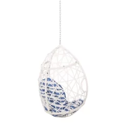 Los Alamitos Indoor/Outdoor Wicker Hanging Chair With 8' Chain - White/Blue - Christopher Knight Home -Outdoor Furniture Store GUEST 553dfe69 350f 4d63 8bd9 7a300b15ec0d