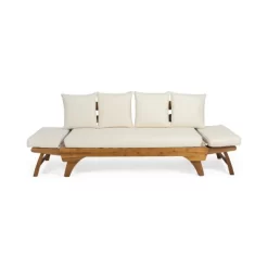 Serene Outdoor Acacia Wood Expandable Daybed With Cushions - Teak/Beige/Khaki - Christopher Knight Home -Outdoor Furniture Store GUEST 5549bb33 1981 407a ac0f 1de7df600e2d
