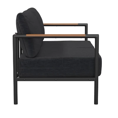 Emma And Oliver Aluminum Frame Loveseat With Teak Arm Accents And Plush Cushions 9 Emma And Oliver Aluminum Frame Loveseat With Teak Arm Accents And Plush Cushions - Image 7