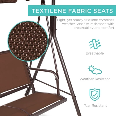 Best Choice Products 2-Seater Outdoor Adjustable Canopy Swing Glider Patio Bench W/ Textilene, Steel Frame 3 Best Choice Products 2-Seater Outdoor Adjustable Canopy Swing Glider Patio Bench W/ Textilene, Steel Frame