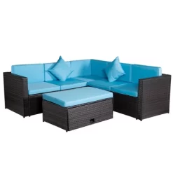 4pc Wicker Patio Sectional Seating Set With Cushions - Brown/Blue - GODEER -Outdoor Furniture Store GUEST 55d2ce0b 8aba 4e84 9d6c 03e28220c3d0