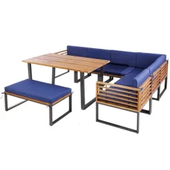 Costway 8pcs Patio Acacia Wood Dining Table & Ottoman Sofa Chair Set Outdoor Furniture -Outdoor Furniture Store GUEST 55d4f9f1 d65c 4b9b b110 b4f30d3610b1
