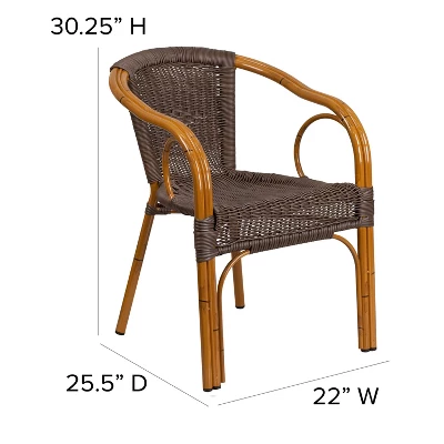 Merrick Lane Esna Series Stacking Rattan Patio Chair With Bamboo Look Aluminum Frame And Integrated Arms 7 Merrick Lane Esna Series Stacking Rattan Patio Chair With Bamboo Look Aluminum Frame And Integrated Arms - Image 5