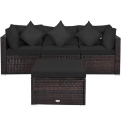 Costway 4PCS Patio Rattan Furniture Set Sofa Ottoman Cushion Garden Deck Black -Outdoor Furniture Store GUEST 56bcba80 8472 40e6 987b e550734b5699