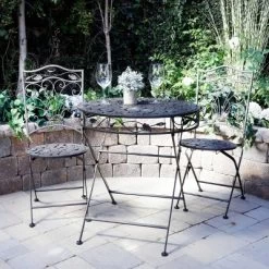 3pc Iron Garden Bistro Set With Leaf Design Brown - Alpine Corporation