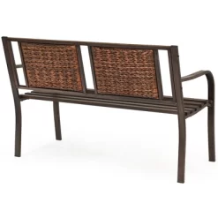 Costway Patio Garden Bench Steel Frame Rattan Backrest Park Yard Outdoor Porch Furniture -Outdoor Furniture Store GUEST 5794a5d8 de6e 4831 805f 19ddc9c8fba2