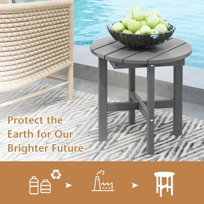 Costway Patio 18'' Adirondack Round Side Table All Weather HDPE End Table Outdoor Grey 7 Costway Patio 18'' Adirondack Round Side Table All Weather HDPE End Table Outdoor Grey - Image 5