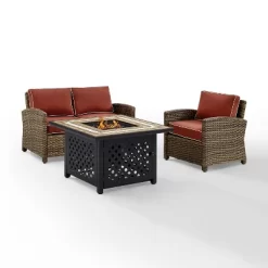3pc Bradenton Outdoor Steel Fire Pit Set Sangria/Weathered Brown - Crosley -Outdoor Furniture Store GUEST 57c9b31a 5541 434a 8a63 1d04dca35abe