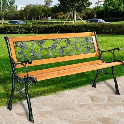 Tangkula Garden Iron Bench Porch Path Hardwood Chair For Patio Park Outdoor Deck 9 Tangkula Garden Iron Bench Porch Path Hardwood Chair For Patio Park Outdoor Deck - Image 7