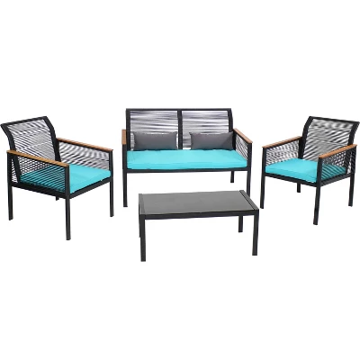 Sunnydaze Decor Sunnydaze Outdoor Rattan Coachford Patio Conversation Furniture Set With Loveseat, Chairs, Seat Cushions, And Coffee Table - 4pc 11 Sunnydaze Decor Sunnydaze Outdoor Rattan Coachford Patio Conversation Furniture Set With Loveseat, Chairs, Seat Cushions, And Coffee Table - 4pc - Image 9