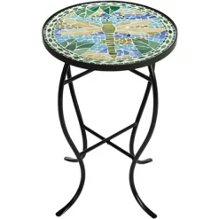 Teal Island Designs Black Round Outdoor Accent Side Tables 14" Wide Set Of 2 Green Dragonfly Tabletop For Front Porch Patio Home House -Outdoor Furniture Store GUEST 580c9400 655c 496b 8cd9 8aa9941ad2b9