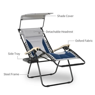 Outsunny Zero Gravity Folding Reclining Chair, Outdoor Steel Lounger Chair With Padded Fabric, Cup Holder, Shade Cover, And Headrest For Poolside, Events, And Camping 6 Outsunny Zero Gravity Folding Reclining Chair, Outdoor Steel Lounger Chair With Padded Fabric, Cup Holder, Shade Cover, And Headrest For Poolside, Events, And Camping - Image 4