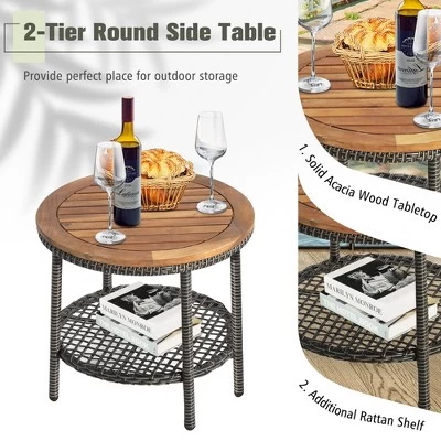 Costway Patiojoy 3PCS Patio Rattan Furniture Set Cushioned Sofas Wood Table Top W/Shelf 8 Costway Patiojoy 3PCS Patio Rattan Furniture Set Cushioned Sofas Wood Table Top W/Shelf - Image 6