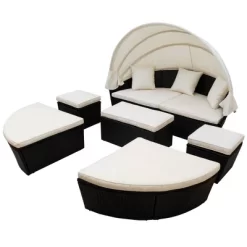 6pc Wicker Round Outdoor Sectional Set With Cushions - Black/Beige - GODEER -Outdoor Furniture Store GUEST 58e83379 1e29 4e96 adea 33e828e8fe38