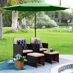 5pc Outdoor Wicker Set With Chairs, Umbrella & Ottomans - Devoko -Outdoor Furniture Store GUEST 591eff6c 45a8 4280 ae86 c9883519f90c