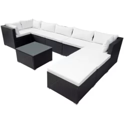 9pc Wicker Patio Set With Cushions - Black/Beige - GODEER -Outdoor Furniture Store GUEST 592cf339 f17b 42d0 bbf4 70ba8eb28aea