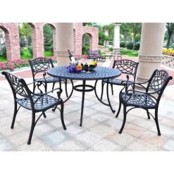 Sedona 46" 5pc Outdoor Dining Set With Armchairs - Black - Crosley