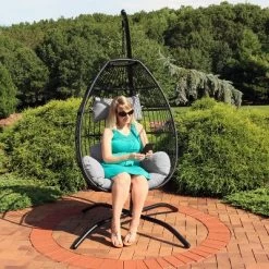 Sunnydaze Decor Sunnydaze Outdoor Resin Wicker Patio Delaney Hanging Basket Egg Chair With Cushions, Headrest, And Steel Stand Set - Gray - 3pc 15 Sunnydaze Decor Sunnydaze Outdoor Resin Wicker Patio Delaney Hanging Basket Egg Chair With Cushions, Headrest, And Steel Stand Set - Gray - 3pc -Outdoor Furniture Store GUEST 594e6db9 b73a 435c 9c5c d15ad800819d