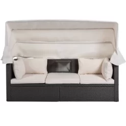 4pc Outdoor Wicker Rectangle Daybed With Canopy & Cushions - Beige - GODEER 19 4pc Outdoor Wicker Rectangle Daybed With Canopy & Cushions - Beige - GODEER -Outdoor Furniture Store GUEST 59cd7e55 8ac4 4740 82a9 1fda57840d75