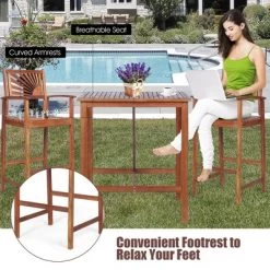 Costway 3PCS Bar Set Acacia Wood Bar Height Patio Bistro Dining Set Outdoor -Outdoor Furniture Store GUEST 5a0e2a38 f7de 49a3 bf0f 41e04f89ff81