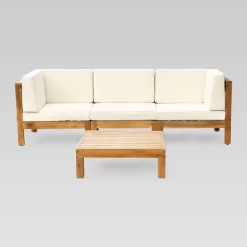 Brava 4pc Acacia Modular Sofa And Table Set - Teak/Beige - Christopher Knight Home