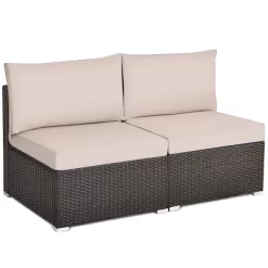 Costway 2PCS Patio Rattan Armless Sofa Sectional Conversation Furniture Set W/Cushion