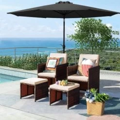 5pc Outdoor Wicker Set With Chairs, Umbrella & Ottomans - Devoko -Outdoor Furniture Store GUEST 5b04c0dd 1045 4d37 817c e1fcef6ccc65