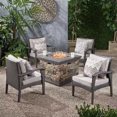 Kaula 5pc Faux Rattan Club Chair & Fire Pit Chat Set - Christopher Knight Home 8 Kaula 5pc Faux Rattan Club Chair & Fire Pit Chat Set - Christopher Knight Home - Image 6