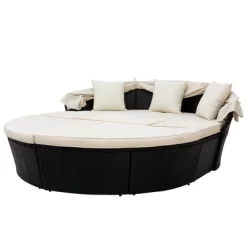 6pc Wicker Round Outdoor Sectional Set With Cushions - Black/Beige - GODEER -Outdoor Furniture Store GUEST 5b3eda2b 96d7 4744 8356 58d44d700099