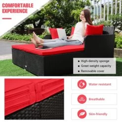 Tangkula Patio Rattan Daybed With 4 Pillows Cushioned Sofa For Outdoor -Outdoor Furniture Store GUEST 5b7896a0 b31a 48b5 a996 1ba44f1d6e69
