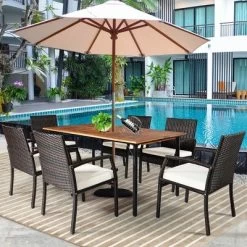 Costway 7PCS Patio Rattan Dining Set Table Top W/Umbrella Hole -Outdoor Furniture Store GUEST 5b94281d c01f 40d0 8eee dbfec4860f3b
