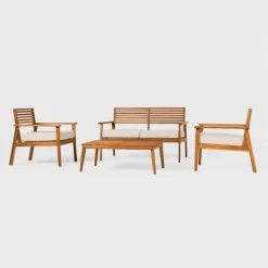 Saracina Home 4pc Mid-Century Modern Slatted Acacia Outdoor Patio Conversation Furniture Set -Outdoor Furniture Store GUEST 5bd5681e 7e46 43b4 a961 a82e40c62e87