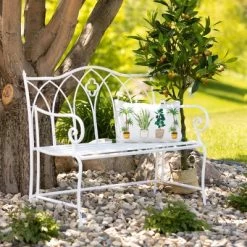 Sullivans Crisp White Metal Garden Bench 36"H White -Outdoor Furniture Store GUEST 5bf06649 71a9 4c15 b096 a0619d741066