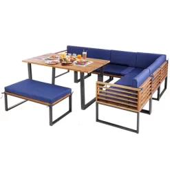 Costway 8pcs Patio Acacia Wood Dining Table & Ottoman Sofa Chair Set Outdoor Furniture -Outdoor Furniture Store GUEST 5c0dc1c9 034f 4fba 8eff 2730f7bcae01
