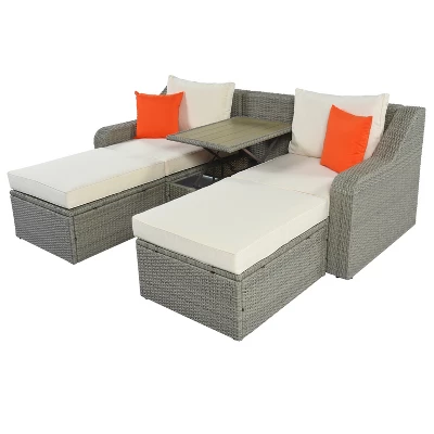 3-Piece Patio Wicker Sofa Set With Cushions, Pillows, Ottomans And Lift Top Coffee Table-ModernLuxe 5 3-Piece Patio Wicker Sofa Set With Cushions, Pillows, Ottomans And Lift Top Coffee Table-ModernLuxe - Image 3