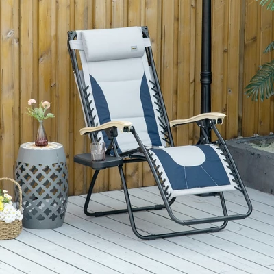 Outsunny Zero Gravity Folding Reclining Chair, Outdoor Steel Lounger Chair With Padded Fabric, Cup Holder, Shade Cover, And Headrest For Poolside, Events, And Camping 4 Outsunny Zero Gravity Folding Reclining Chair, Outdoor Steel Lounger Chair With Padded Fabric, Cup Holder, Shade Cover, And Headrest For Poolside, Events, And Camping - Image 2