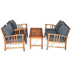 Costway 4PCS Wooden Patio Furniture Set Table Sofa Chair Cushioned Garden NEW -Outdoor Furniture Store GUEST 5cdeabb2 8b71 4d7e 85cf 628080b87af4