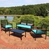 Sunnydaze Decor Sunnydaze Outdoor Rattan Coachford Patio Conversation Furniture Set With Loveseat, Chairs, Seat Cushions, And Coffee Table - 4pc