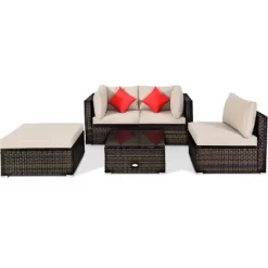 Costway 5PCS Patio Rattan Furniture Set Sectional Conversation W/Beige Cushion 17 Costway 5PCS Patio Rattan Furniture Set Sectional Conversation W/Beige Cushion -Outdoor Furniture Store GUEST 5d1e9440 d550 48c4 8616 be77e7e5cddc