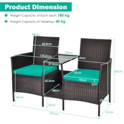 Tangkula Patio Loveseat 2 Person Cushioned Seats With Center Table Outdoor Rattan Furniture Set Turquoise/ Red -Outdoor Furniture Store GUEST 5d24d1c9 6efa 4898 93af 3efe71ce8d74