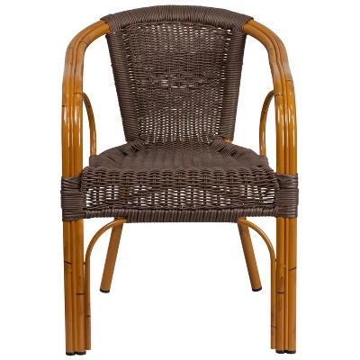 Merrick Lane Esna Series Stacking Rattan Patio Chair With Bamboo Look Aluminum Frame And Integrated Arms 12 Merrick Lane Esna Series Stacking Rattan Patio Chair With Bamboo Look Aluminum Frame And Integrated Arms - Image 10
