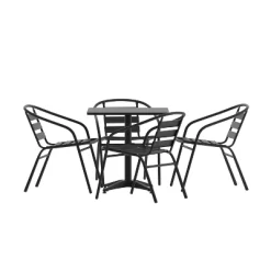 Emma And Oliver 27.5'' Square Aluminum Indoor-Outdoor Table Set With 4 Slat Back Chairs -Outdoor Furniture Store GUEST 5d3f5cf0 ff24 4ec8 9e72 1abebb2dc836