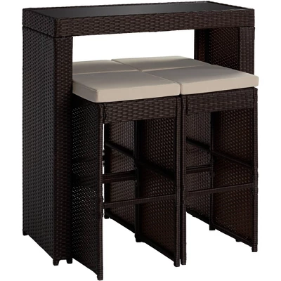 Teal Island Designs Modern Rattan Rectangular Outdoor Bar Table And Chairs Furniture 39 1/2" X 19 3/4" Dark Brown For Front Porch Patio 8 Teal Island Designs Modern Rattan Rectangular Outdoor Bar Table And Chairs Furniture 39 1/2" X 19 3/4" Dark Brown For Front Porch Patio - Image 6