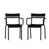 Emma And Oliver Powder Coated Steel Stacking Dining Chair With Arms And 2 Slat Back For Indoor-Outdoor Use