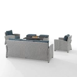 Bradenton 6pc Outdoor Wicker Sofa And Arm Chair Seating Set With Dante Fire Table And 2 Ottomans - Navy/Gray - Crosley -Outdoor Furniture Store GUEST 5e9022c4 a740 4864 940b 3dfb45fbdc6d